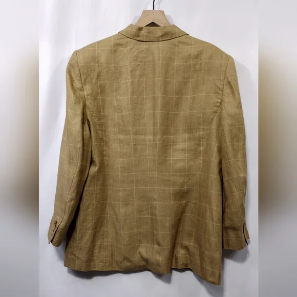 Vintage Lauren Ralph Lauren 100% Linen Blazer Men 16 Tan Office Career Retro 90s